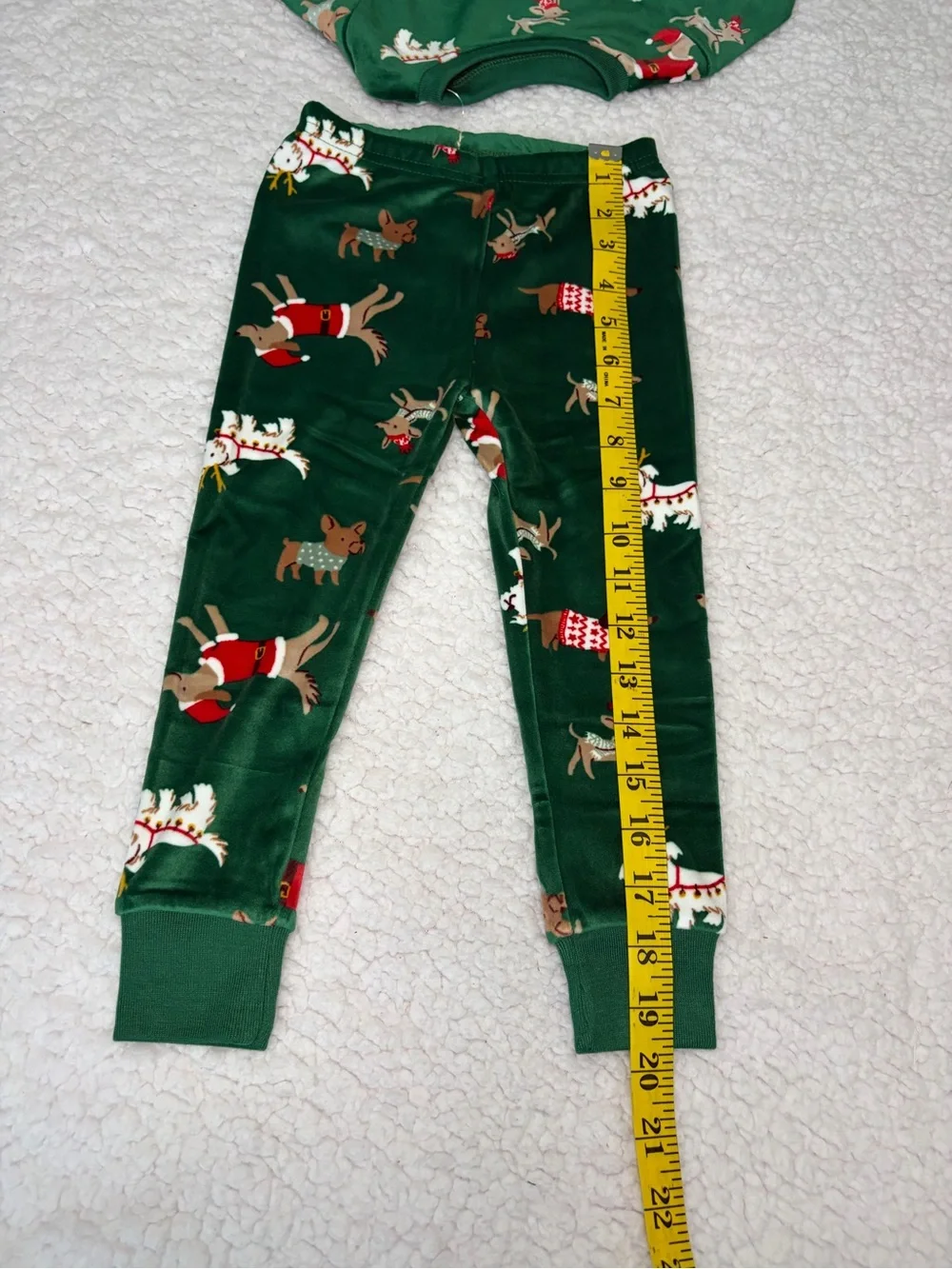 Kids Green Holiday Dog Print Christmas Designs Pajama Set